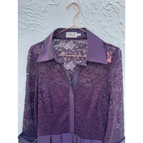 Eliza J Womens Long Sleeve Collared Button Down Pleated Dress Plum Purple Sz 10 - Picture 4 of 16